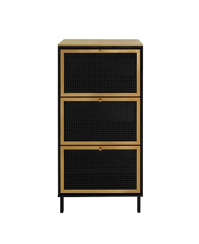Mondawe 3 Metal Door Shoe Rack, Freestanding Modern Shoe Storage Cabinet, Metal rattan, for Entryway