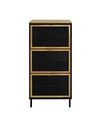 Mondawe 3 Metal Door Shoe Rack, Freestanding Modern Shoe Storage Cabinet, Metal rattan, for Entryway