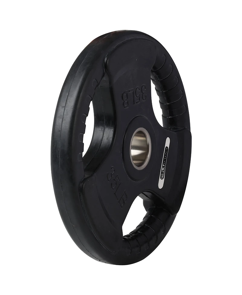 HolaHatha 35 Pound Olympic Rubber Coated Weight Plate w/Tri Grip Handle, Black