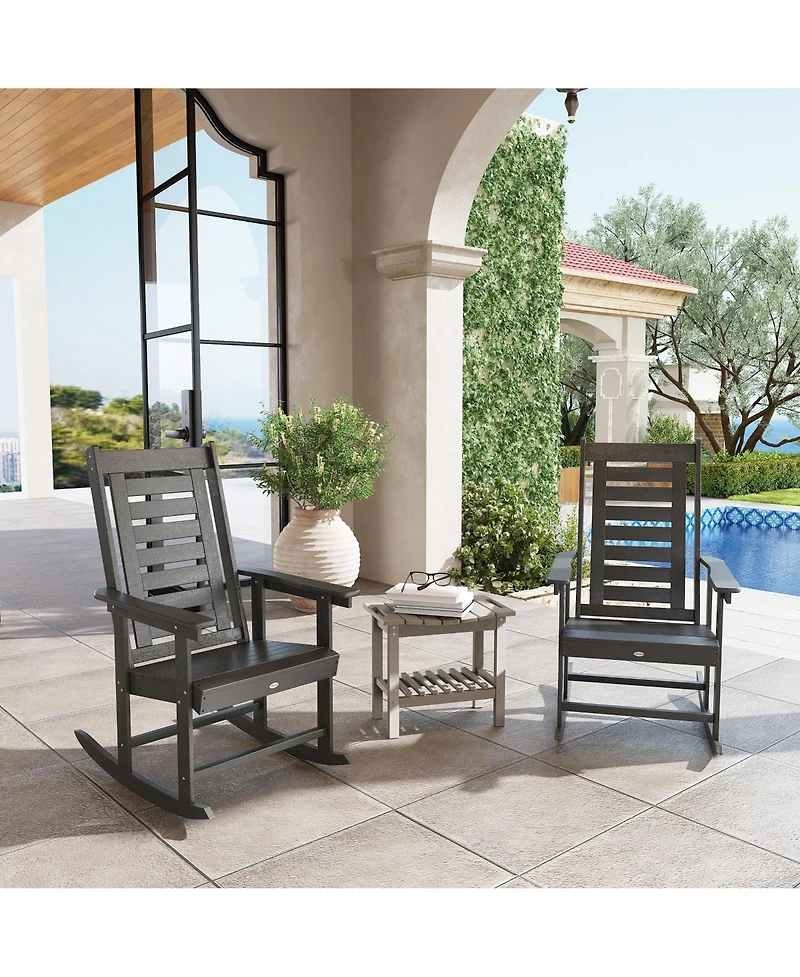 Outsunny 2 Outdoor Rocking Chairs, Hdpe High Back Patio Rockers