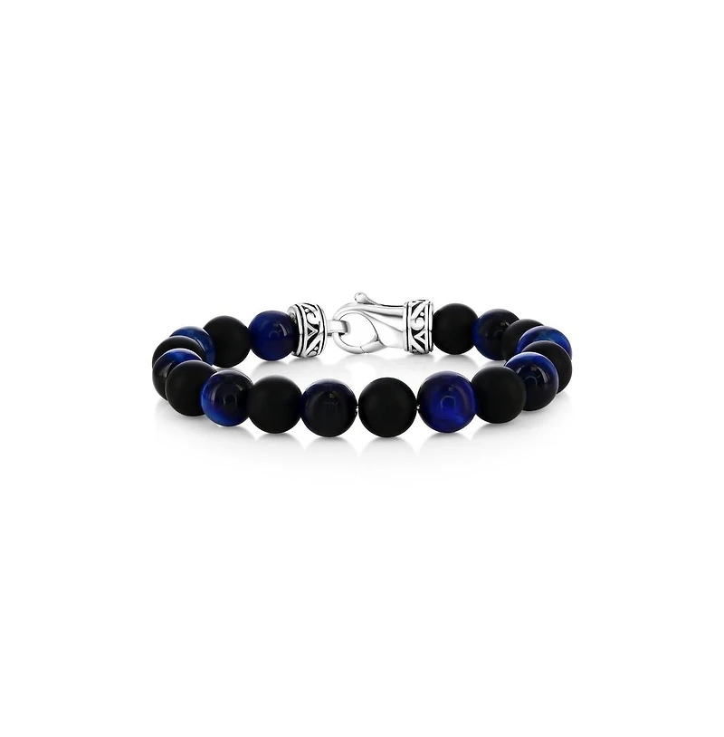 Stainless Steel, 10mm Alternating Genuine Bead Bracelet