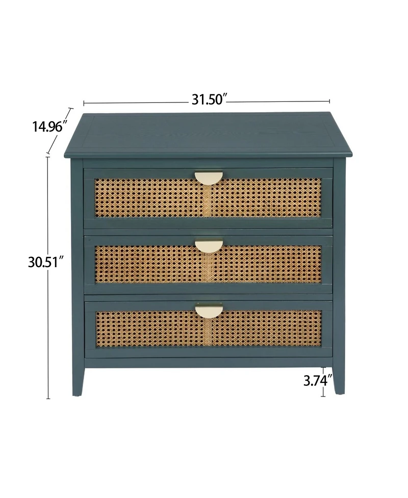 Mondawe 3 Drawer Cabinet,Natural rattan,American Furniture,Suitable for bedroom, living room