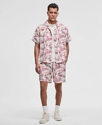 Mode Of One Mens Squared Up Relaxed Fit Geo Print Button Down Shiny Twill Camp Shirt Relaxed Fit Geo Print 6 1 2 Shiny Twill Shorts Exclusively At Macys