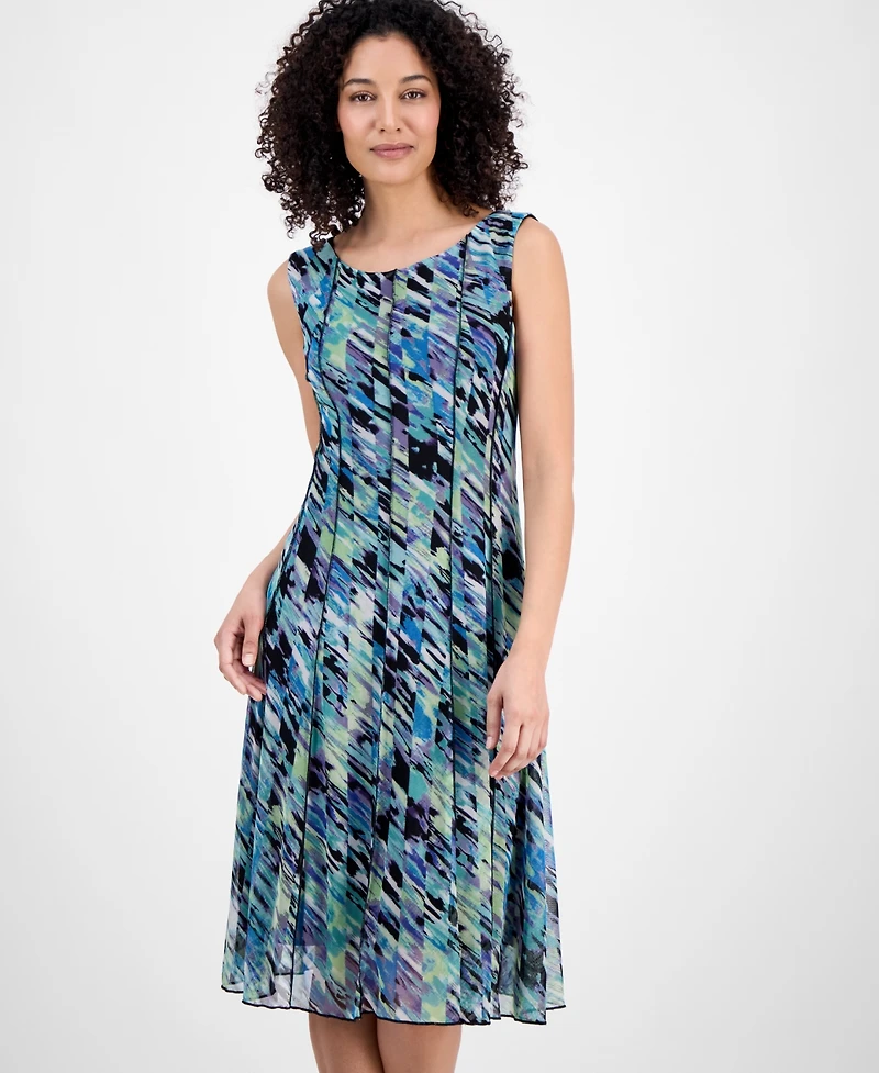 Connected Petite Printed Mesh Sleeveless Midi Dress