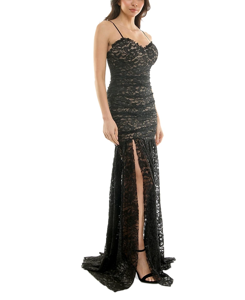 Juniors' Sleeveless Glitter Lace Illusion Gown, Created for Macy's