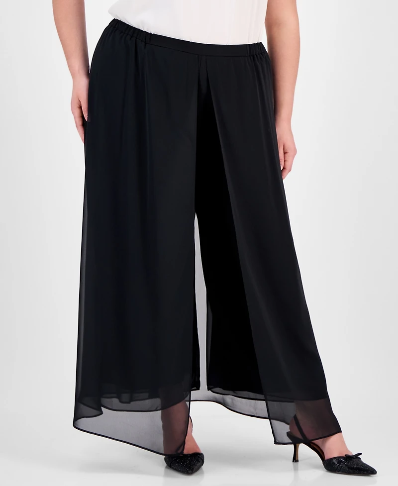 Alex Evenings Plus Flowy Chiffon Wide-Leg Evening Pants