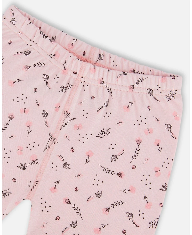 Deux par Deux Big Girls Organic Cotton Two-Piece Short Pajama Set Small Pink Flowers On Pale Pink Background