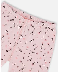 Deux par Deux Big Girls Organic Cotton Two-Piece Short Pajama Set Small Pink Flowers On Pale Pink Background