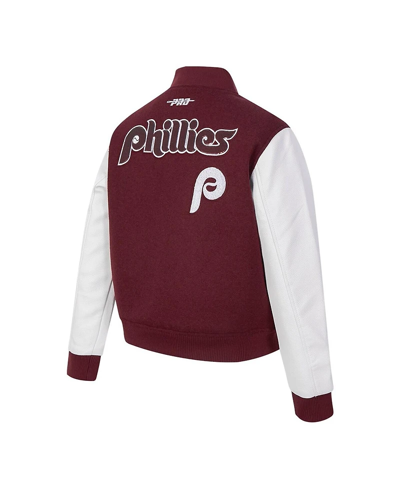 Pro Standard Women's Burgundy Philadelphia Phillies Game Day Classics Wool Varsity Jacket