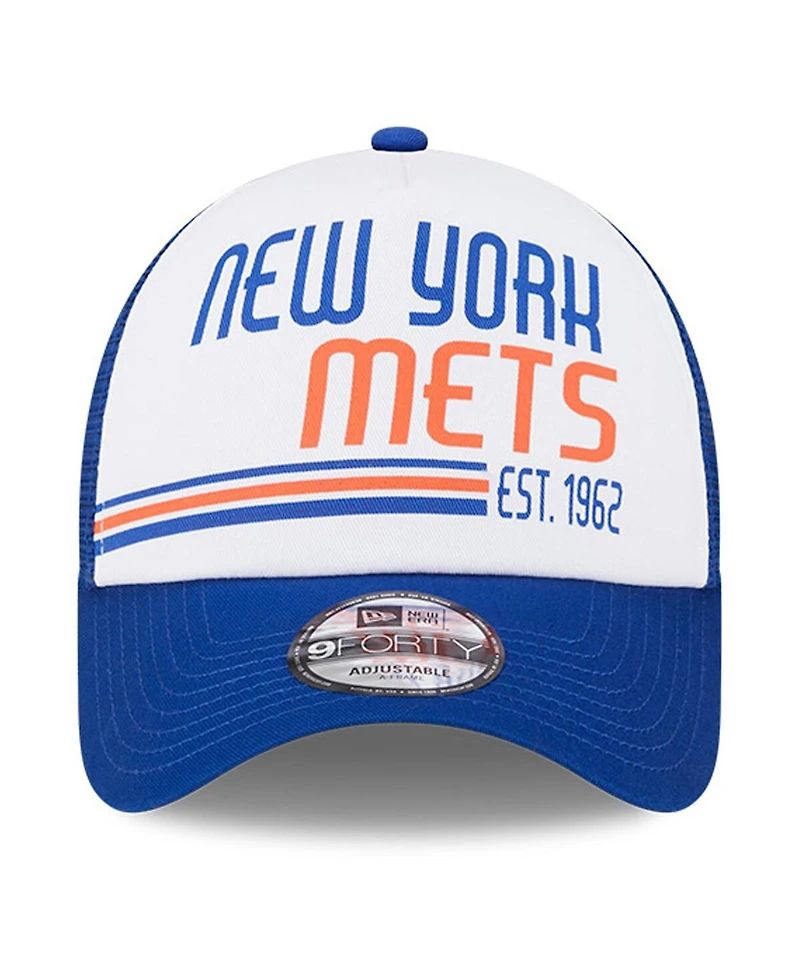 New Era Men's White/Royal New York Mets Stacked A-Frame Trucker 9FORTY Adjustable Hat