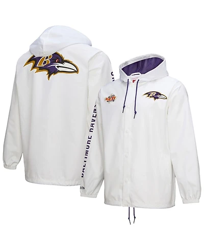 Mitchell & Ness Men's White Baltimore Ravens Vintage Logo Coaches Full-Snap Hoodie Jacket