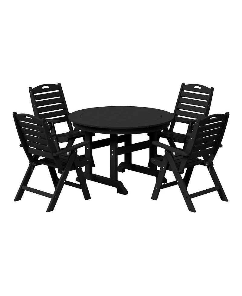 5-Piece Hdpe Round Patio Dining Table Set with Foldable Chairs