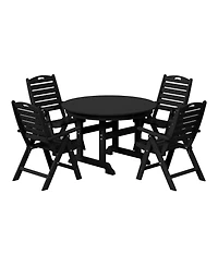 5-Piece Hdpe Round Patio Dining Table Set with Foldable Chairs