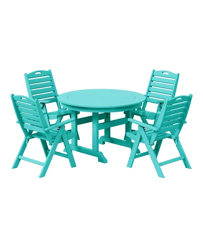 5-Piece Hdpe Round Patio Dining Table Set with Foldable Chairs