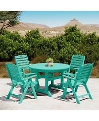5-Piece Hdpe Round Patio Dining Table Set with Foldable Chairs