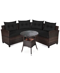 Gymax 4PCS Rattan Outdoor Patio Furniture Set Sectional Sofa Set w/ Cushions