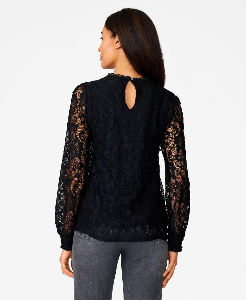 Cable & Gauge Women's Ruffle Crochet Trim Lace Top