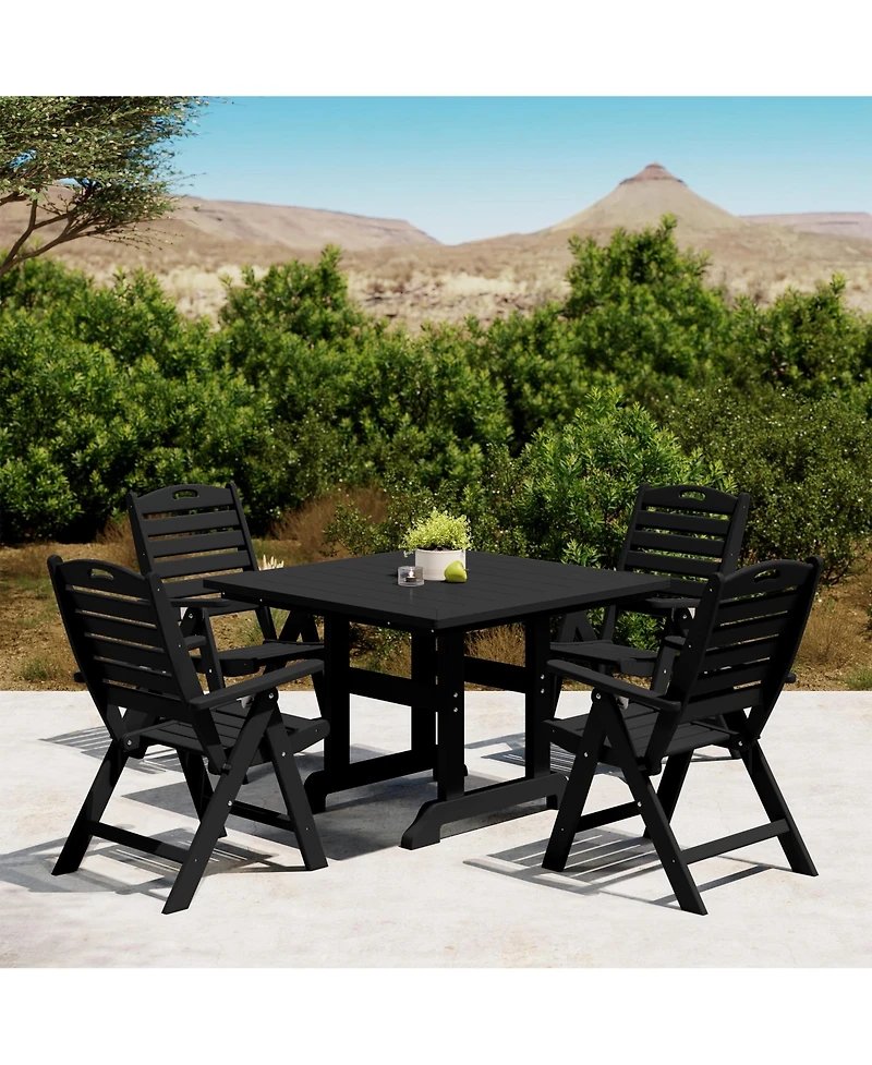 5-Piece Hdpe Square Patio Dining Table Set with Foldable Chairs