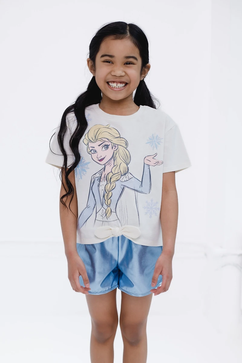 Frozen Little Girls Disney Queen Elsa T-Shirt and Shorts Outfit Set