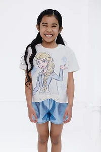 Frozen Little Girls Disney Queen Elsa T-Shirt and Shorts Outfit Set