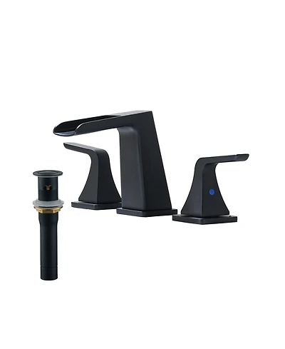 3-Hole Bathroom Faucet with Waterfall Spout, Dual Handle Design, and Pop-Up Drain - Corrosion Resistant, Solid Brass Construction