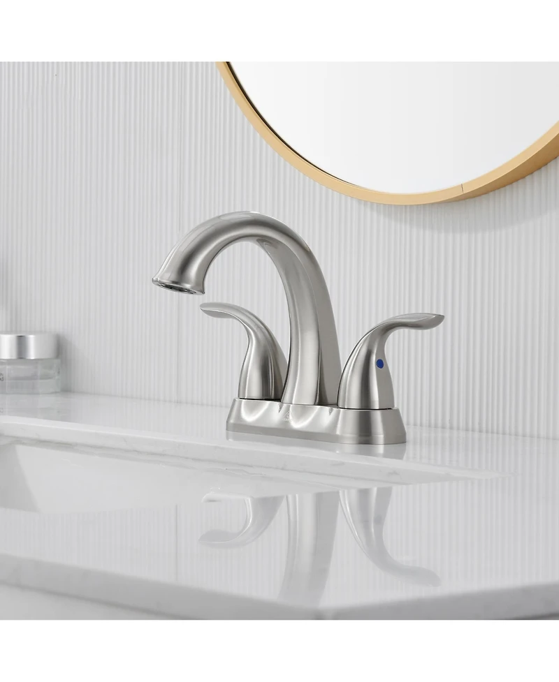 4 Inch 2-Handle Bathroom Sink Faucet Centerset 2 Handle with Pop up Drain Water Supply Hoses Brushed Nickel