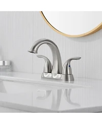 4 Inch 2-Handle Bathroom Sink Faucet Centerset 2 Handle with Pop up Drain Water Supply Hoses Brushed Nickel