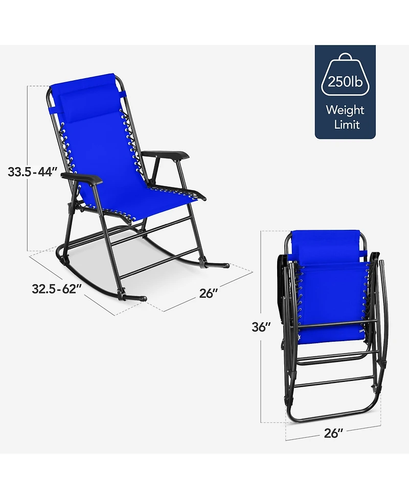 Best Choice Products Folding Outdoor Zero Gravity Rocking Lounge Chair w/ Headrest Pillow