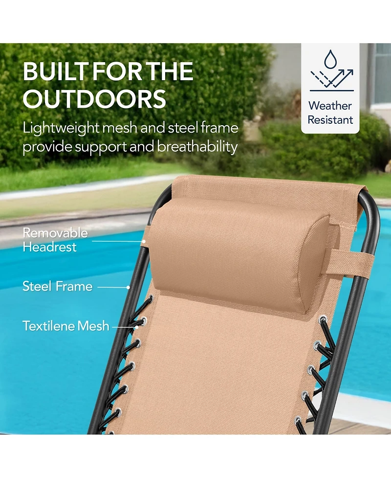 Best Choice Products Folding Outdoor Zero Gravity Rocking Lounge Chair w/ Headrest Pillow