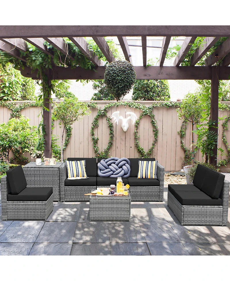 Gymax 8 Piece Rattan Outdoor Patio Sofa Sectional Conversation Furniture Set w/ Cushions & Coffee Table