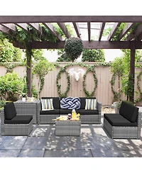 Gymax 8 Piece Rattan Outdoor Patio Sofa Sectional Conversation Furniture Set w/ Cushions & Coffee Table
