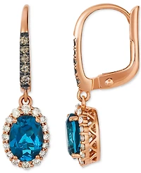 Le Vian London Blue Topaz (1-1/2 ct. t.w.) & Diamond (4/8 ct. t.w.) Halo Drop Earrings in 14k Rose Gold