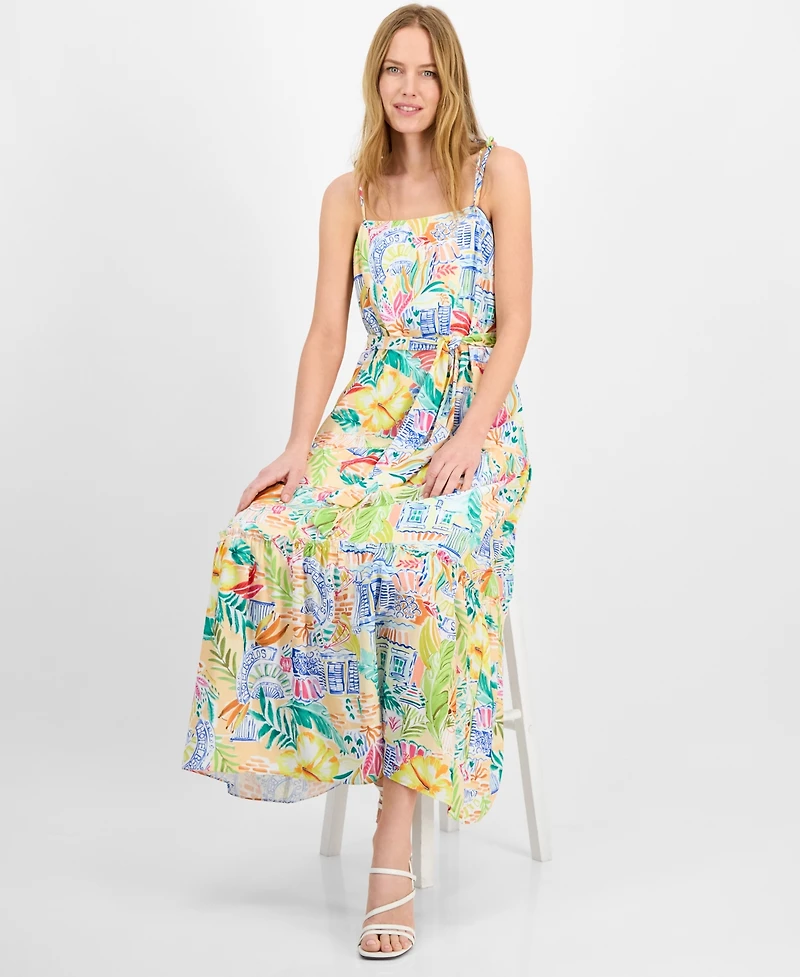 julia jordan Women's Straight-Neck Sleeveless Printed Dress