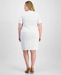 Le Suit Plus Tweed Square-Neck Button-Front Jacket & Slim Skirt