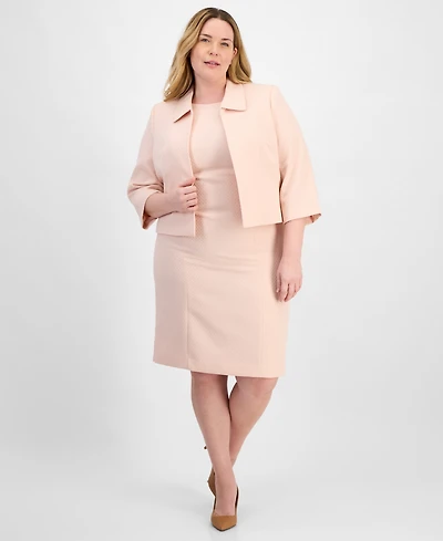 Le Suit Plus Cropped Open-Front Jacket & Empire-Seamed Sheath Dress