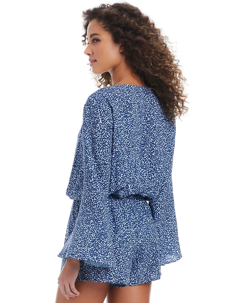Bar Iii Women's On The Prowl Long Sleeve Lace-Up Romper Swim Cover-Up, Exclusively at Macy's