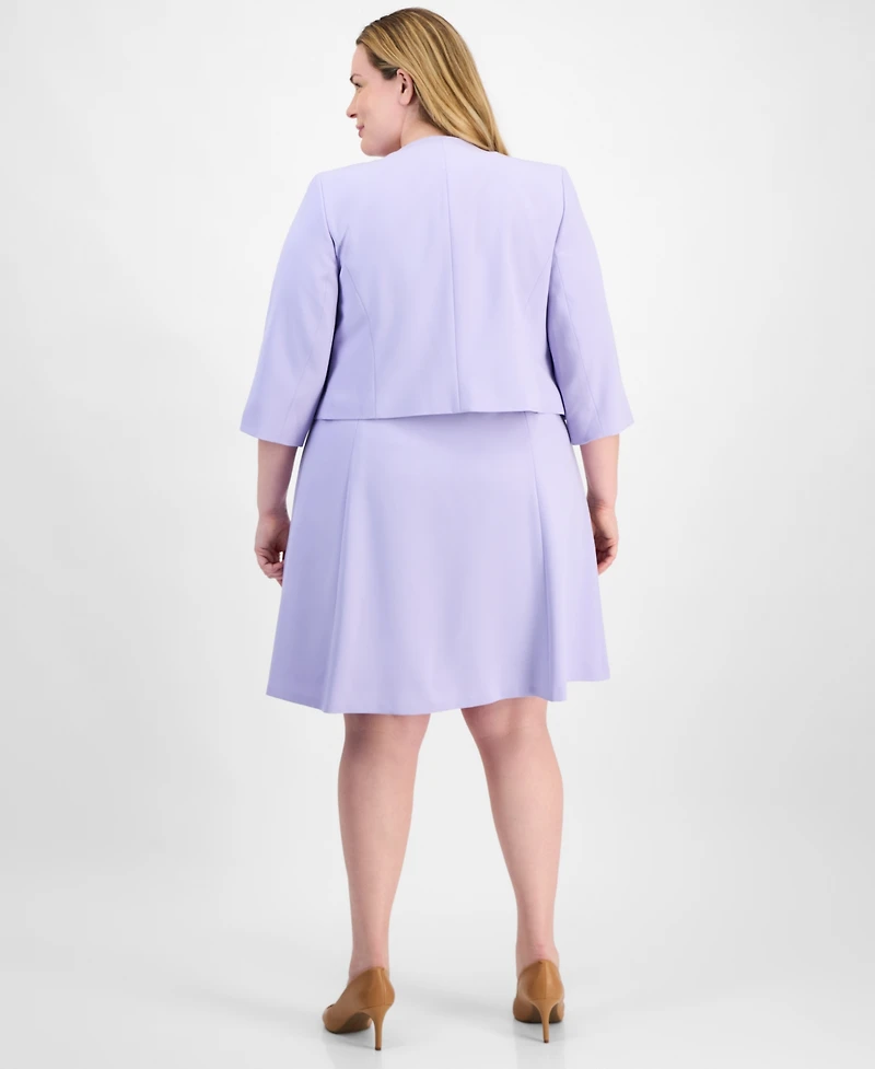 Le Suit Plus Collarless Open-Front Bolero & Scoop-Neck Sleeveless Fit Flare Dress Set