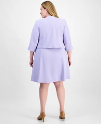 Le Suit Plus Collarless Open-Front Bolero & Scoop-Neck Sleeveless Fit Flare Dress Set