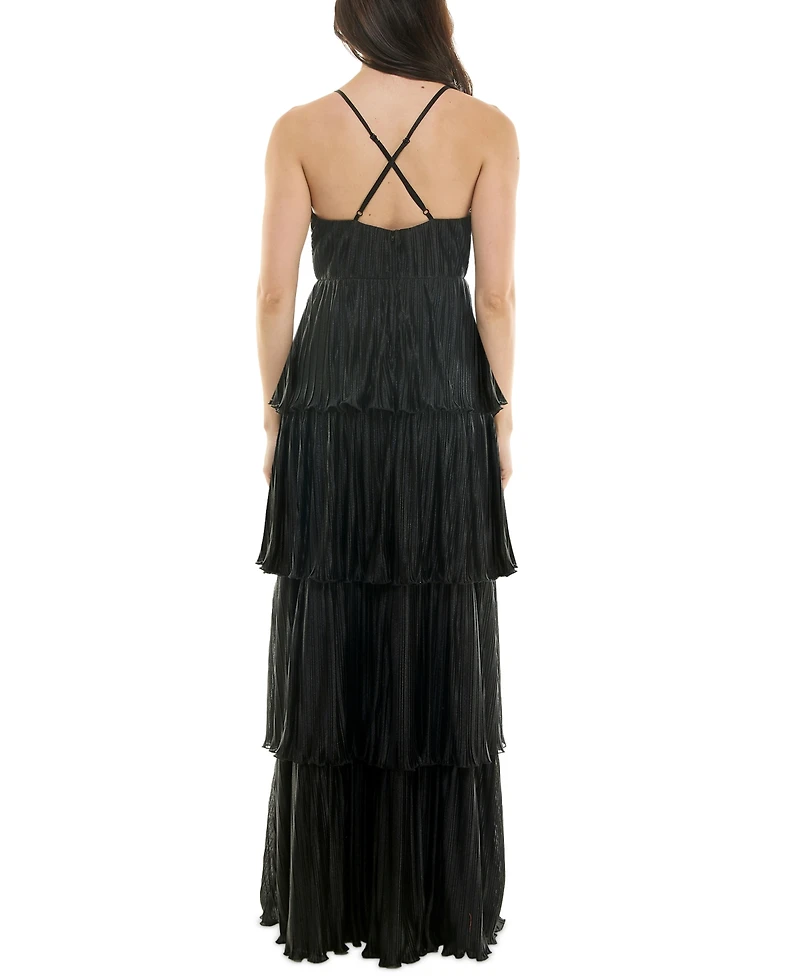Emerald Sundae Juniors' V-Neck Ruffle-Tiered Sleeveless Gown