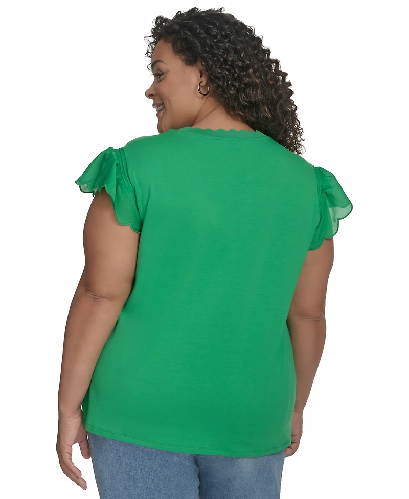 Karl Lagerfeld Paris Plus Ruffled-Sleeve Knit Top, Exclusively at Macy's