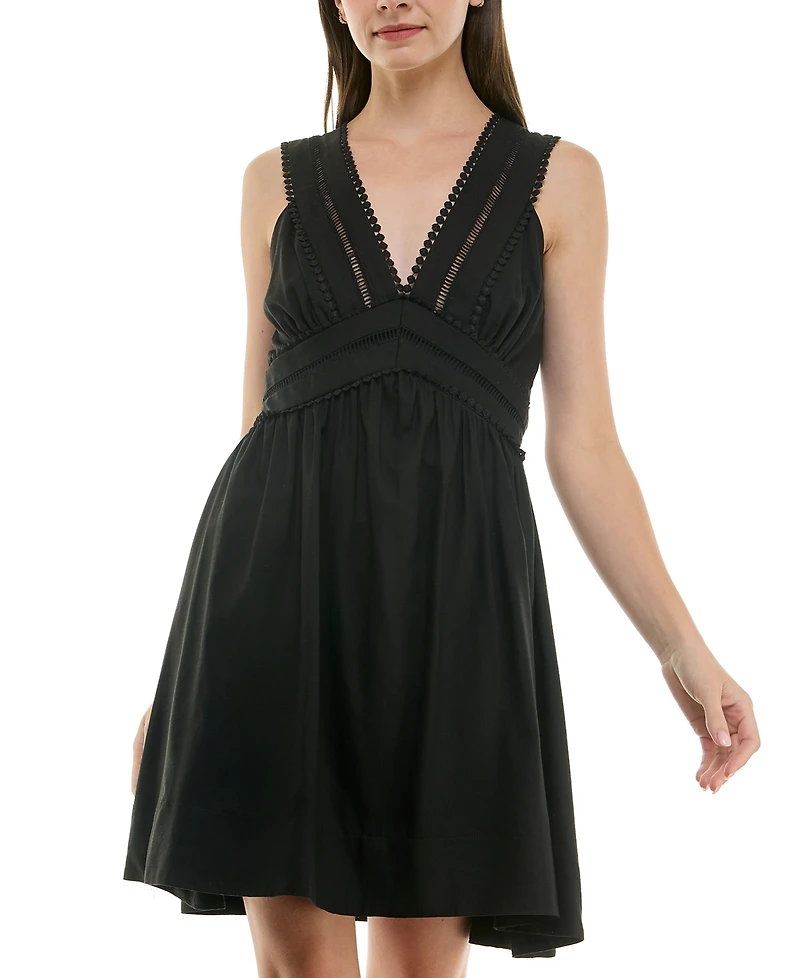 Taylor Petite V-Neck Sleeveless Lace-Inset Mini Dress