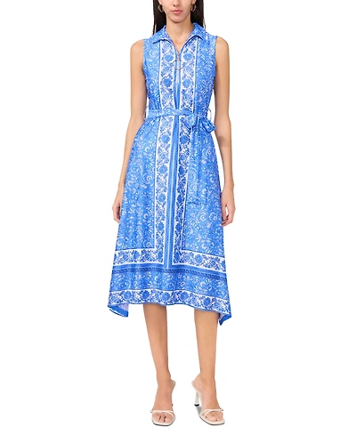 Msk Petite Printed Tie-Waist Fit & Flare Dress