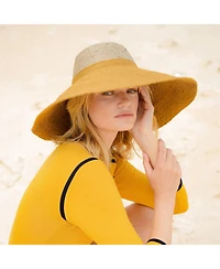 Brunna.co Riri Duo Jute Handwoven Straw Hat In Nude & Golden Yellow