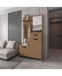 Fm Furniture Elko Hall Tree Multistorage with a Mirror, Natural Oak
