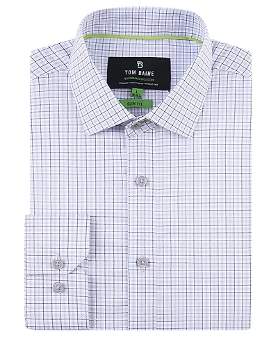 Tom Baine Men's Four Way Stretch Plaid Button Down Dress Shirt