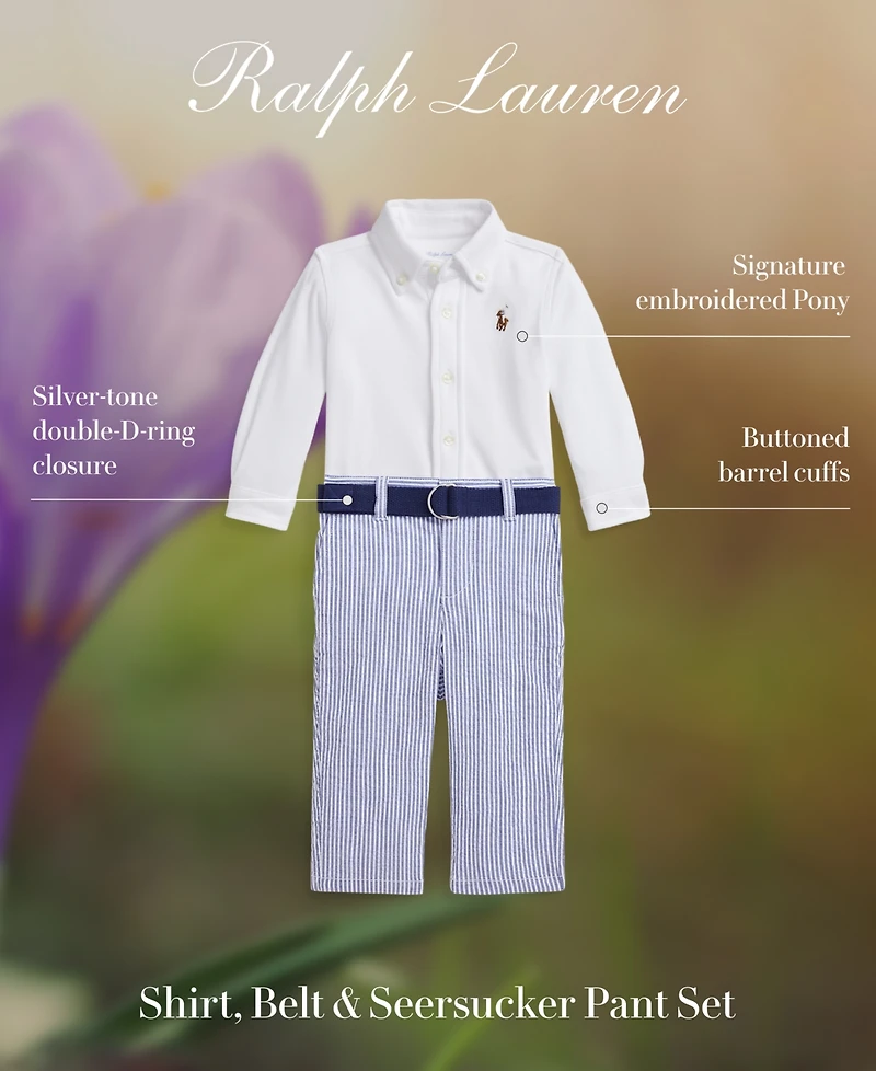 Polo Ralph Lauren Baby Boys Button-Down Shirt, Belt & Seersucker Pants Set