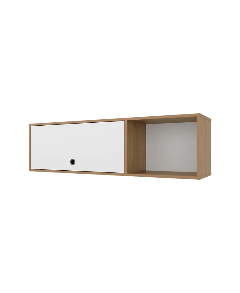 Fm Furniture Roslyn Wall-Mounted Cabinet with Lift-Up Door, Open Compartments, Natural Oak and White