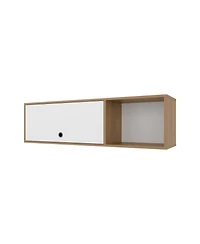 Fm Furniture Roslyn Wall-Mounted Cabinet with Lift-Up Door, Open Compartments, Natural Oak and White