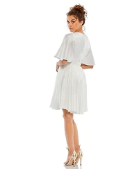 Mac Duggal Women's Satin Flowy Cape Sleeve Mini Dress
