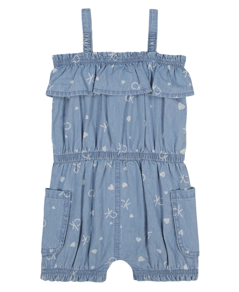 Calvin Klein Baby Girls Logo Printed Denim Romper
